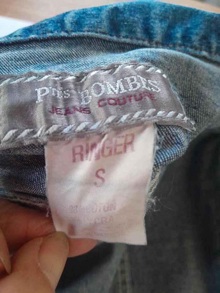 Petite veste en jean ptes bombes modèle ranger  jeans couture - photo numéro 4