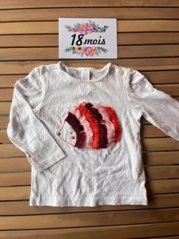 Teeshirt hérisson blanc rouge 18 mois