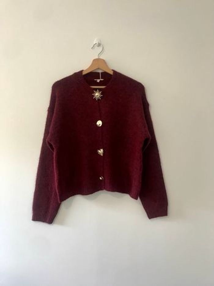 Gilet bordeaux - boutons  bijoux dorées  (TU) - photo numéro 4