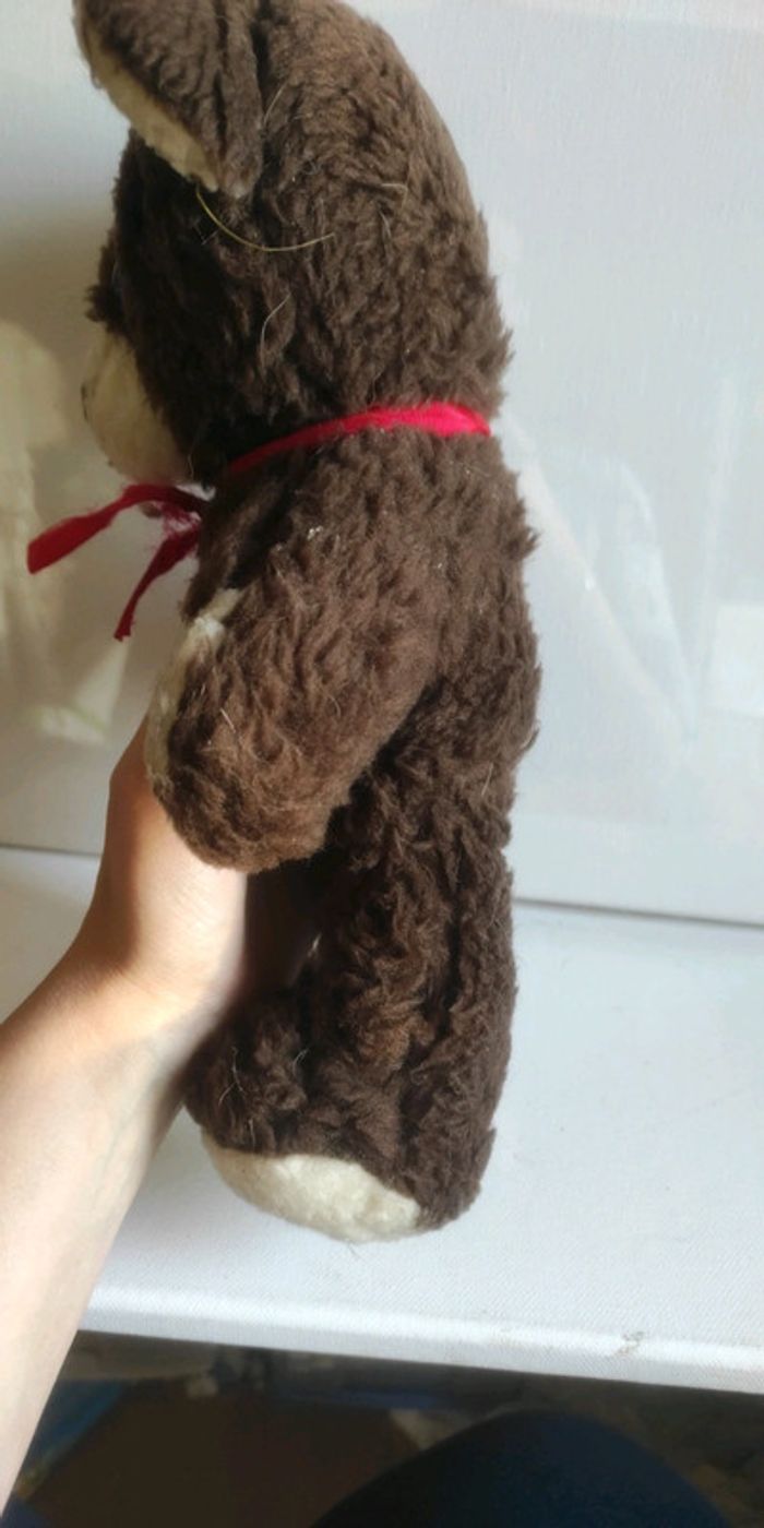 Ours en peluche vintage marron foncé et blanc - photo numéro 5