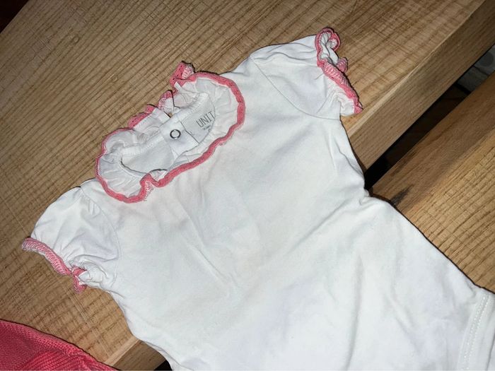 Ensemble coton été 9 mois fille unit B béguin Bodie salopette bloomer culotte chaussons crochet - photo numéro 2