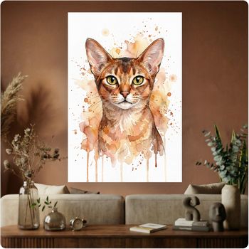 Affiche artistique “Chat abyssin yeux verts” aquarelle décoration murale A3 Sans cadre