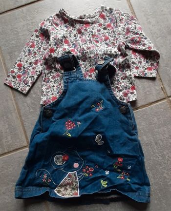 Ensemble salopette jeans tee shirt ml fille 3mois