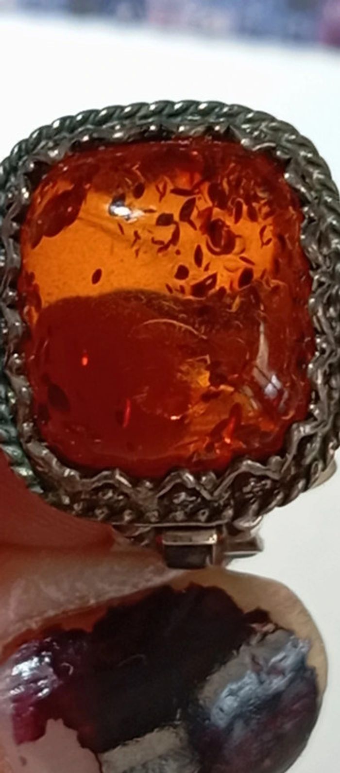 Clips d'oreilles ancien ambre et argent - photo numéro 8