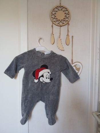 Pyjama 1 pièce, matière polaire Noël garçon Disney 1 mois, gris, rouge, noir, blanc , Mickey