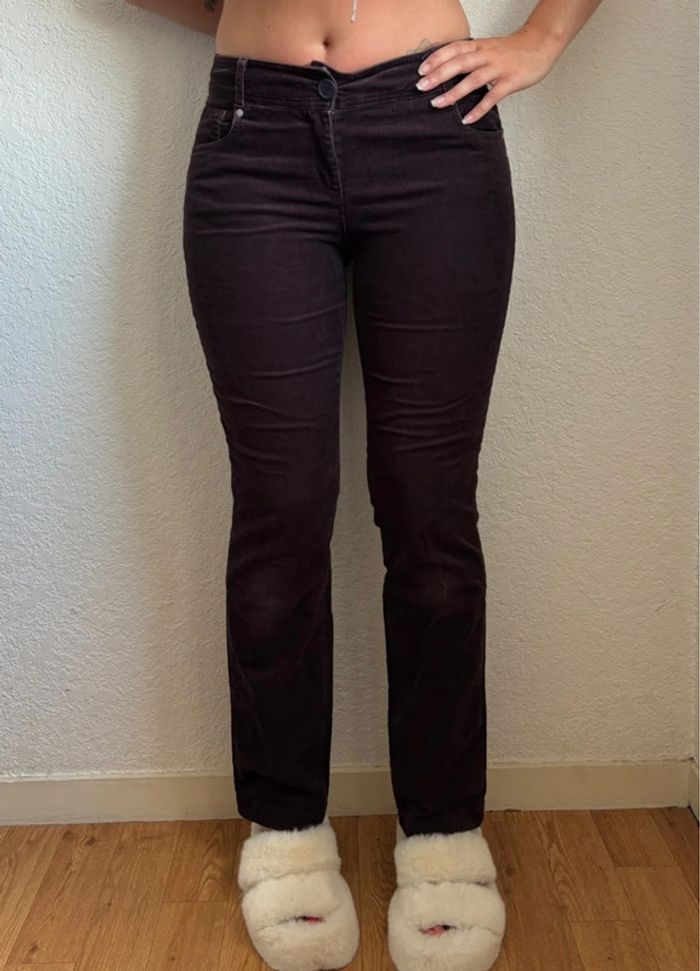 Pantalon 3 suisses velours côtelé marron cerise mi taille haute straight droit y2k 00s taille M/38