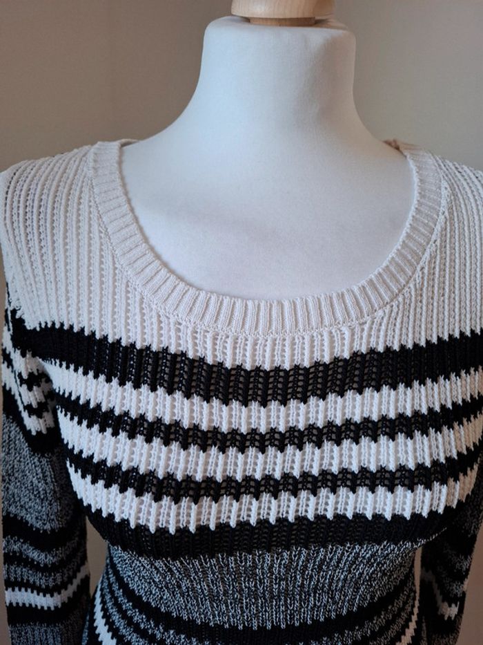 Pull rayé ajouré en crochet Miss Liberto taille S 36 - photo numéro 3
