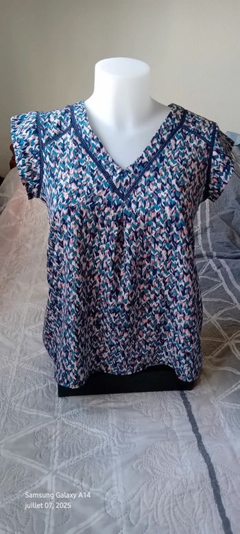 Blouse manches courtes col V imprimé coloré chevrons femme M rue des abesses