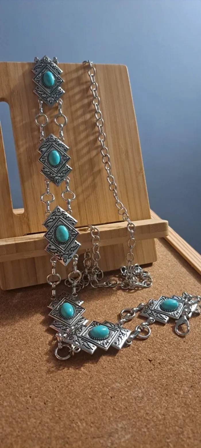 Ceinture bohème argentée avec pierres turquoise 🌵 - photo numéro 5