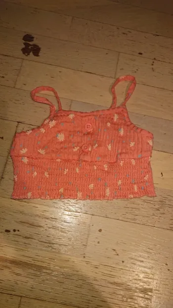 Débardeur court orange à motif fleuri