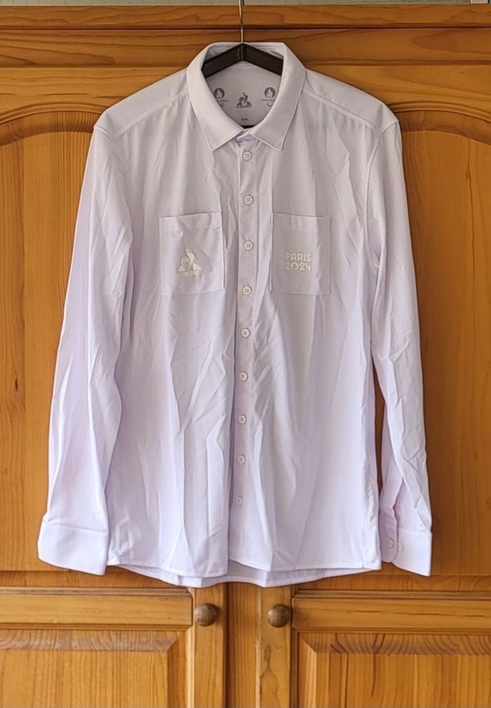 Le Coq Sportif Chemise ML TM/TFr38 - Blanche&Revers Rose- Officielle JO Paris 2024 - photo numéro 3