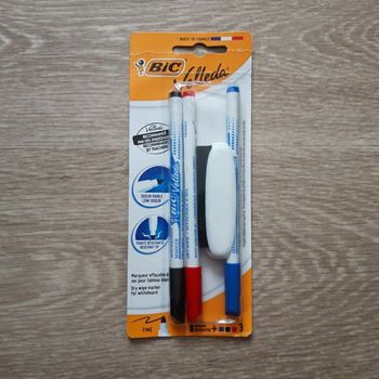 Lot de 3 marqueurs effacables + brosse Bic Velleda NEUF