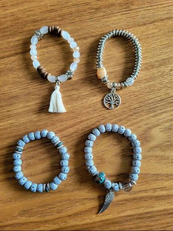 Lot 4 bracelets perles bohème – arbre de vie, aile, pompon – style zen ethnique mixte unisexe