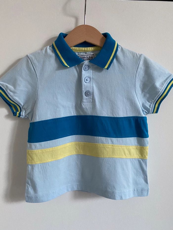 Polo bleu clair avec bandes bleu foncé et jaune - 4 Ans - photo numéro 2