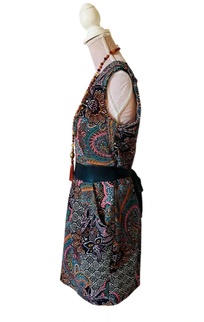 🧡🍁Robe vintage italien S/M folk romantique motif cachemire ethnic chic paisley dress 🍁🧡 - photo numéro 7