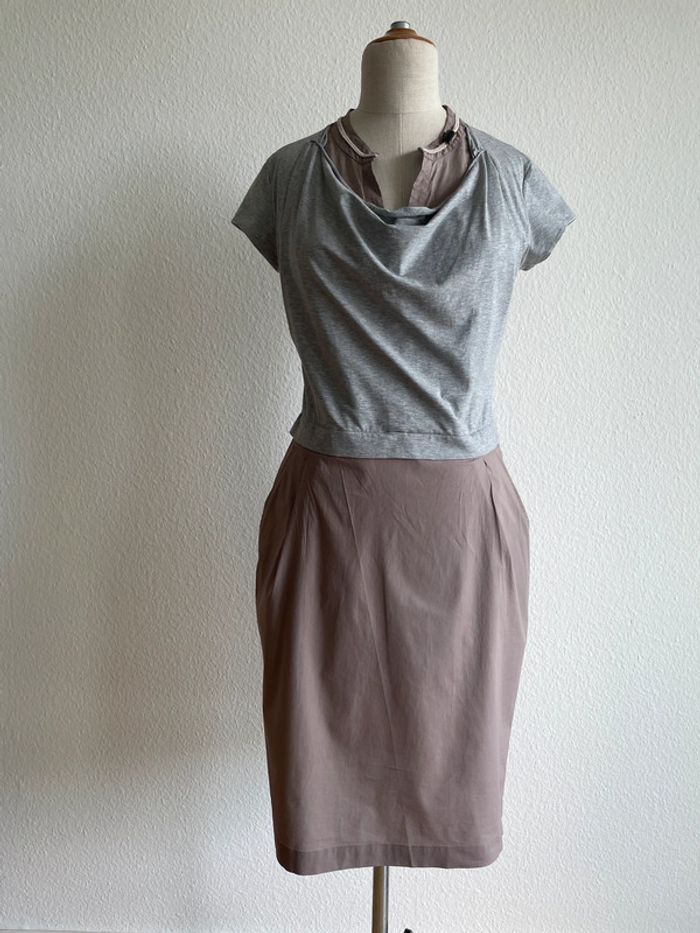 Robe bi-matière taupe Fabiana Filippi - photo numéro 2