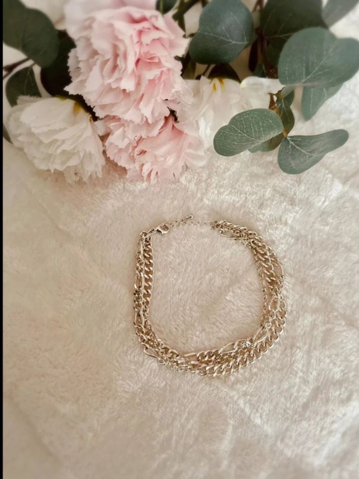 Bracelet de cheville 3 chaînes argenté