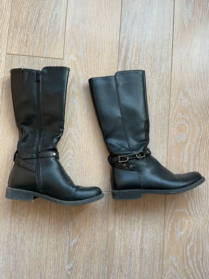 Bottes filles enfant noires simili cuir