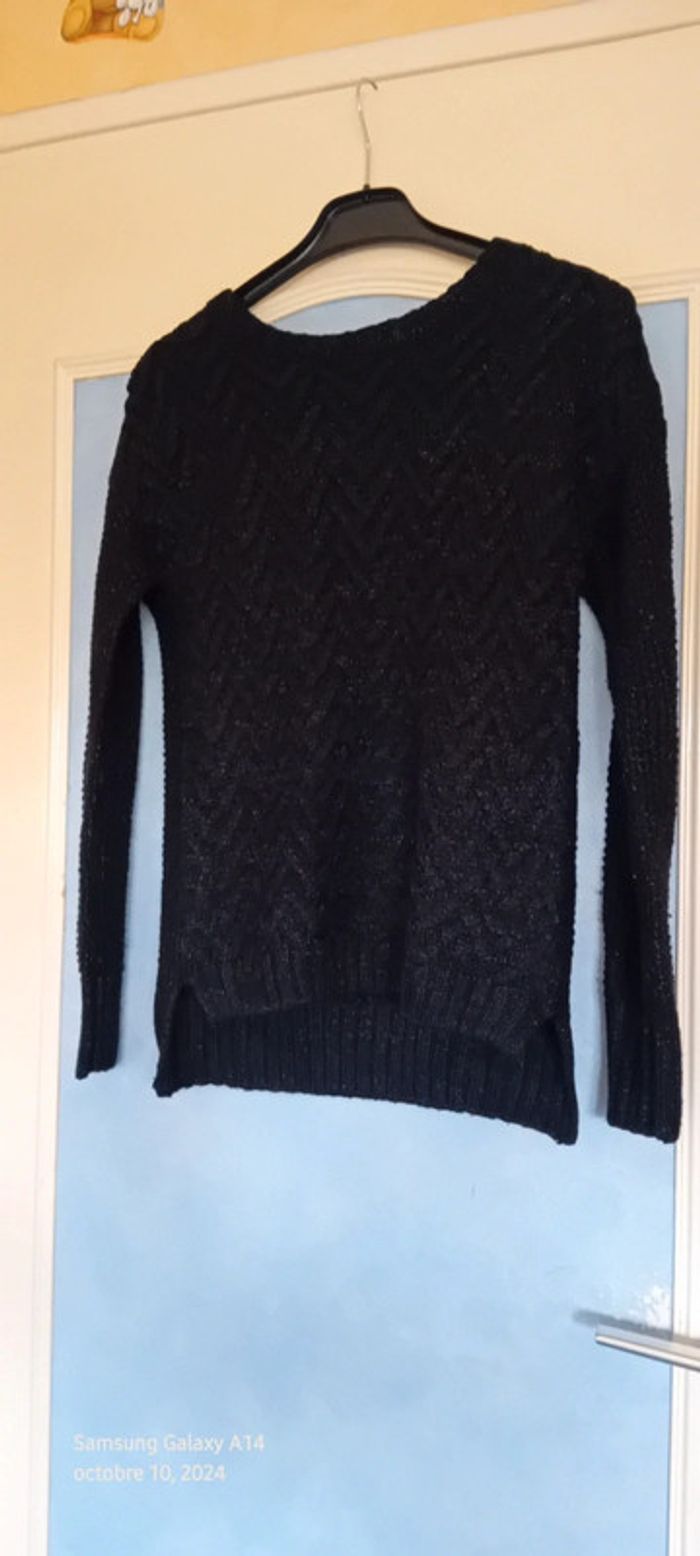 Pull long de fête noir fil métallisé avec torsades fille 12 ans kiabi - photo numéro 3