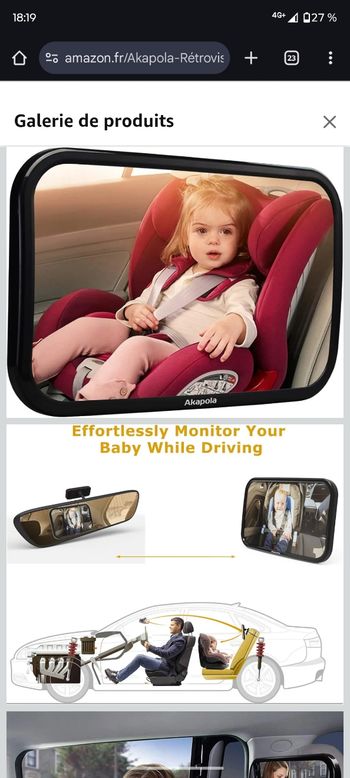 Rétroviseur Voiture Bébé Grande Vision (Miroir Bébé pour Sécurité Sièges Arrière) bon état 