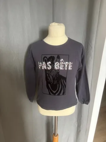 T-shirt manches longues fille Gémo 8 ans motif zèbre gris très bon état