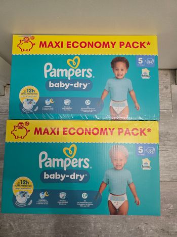 🍼 Pampers Baby-Dry T5 (11-16 kg) Lot de 2 × 94 couches – Total 188 couches