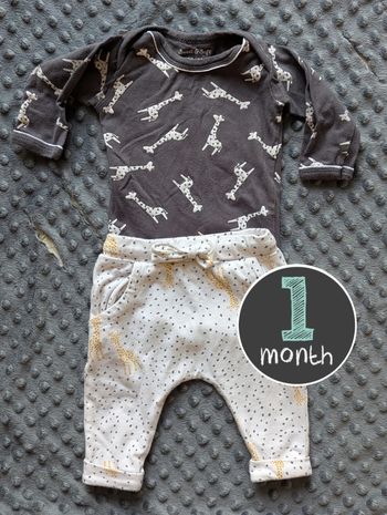 Lot Body Manches Longues Girafe & Pantalon Premaman, Taille 1 Mois 🦒