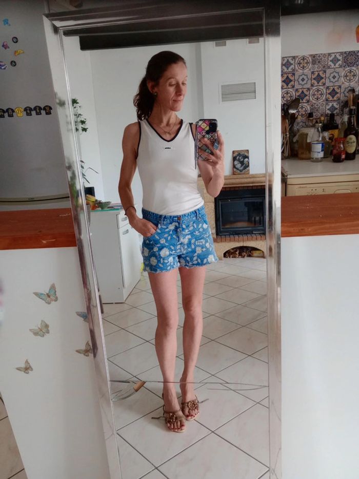 Débardeur femme 38 blanc cassé noir c86