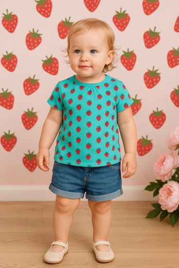 T-shirt turquoise fraises Mots d’enfants