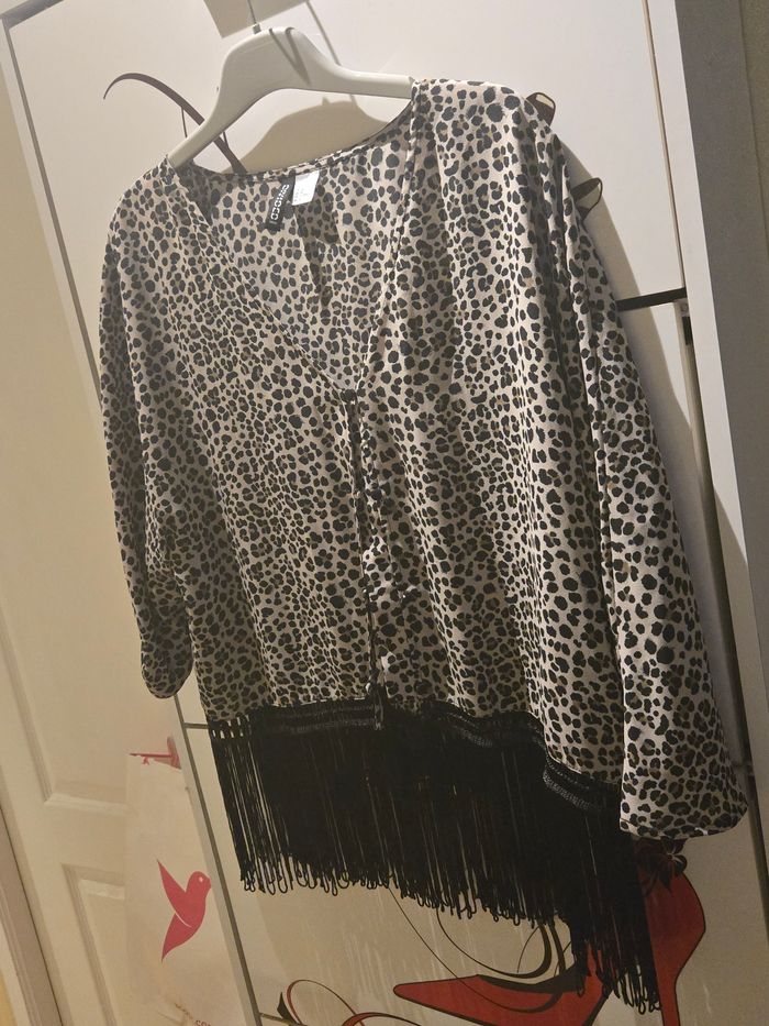 Gilet kimono leopard à franges T.40/42 H&M Divided - photo numéro 3