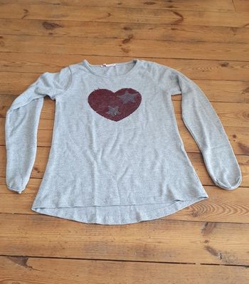 T-shirt gris cœur rouge Gémo 14 ans