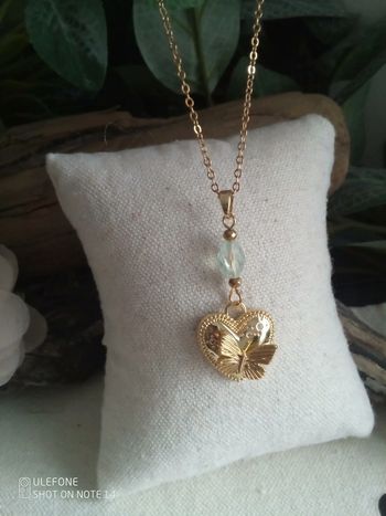 Collier bohème acier coeur papillon pierre de fluorite