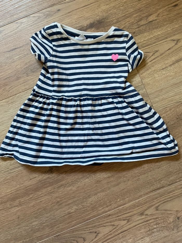 Robe marinière détail cœur rose 18-24 mois