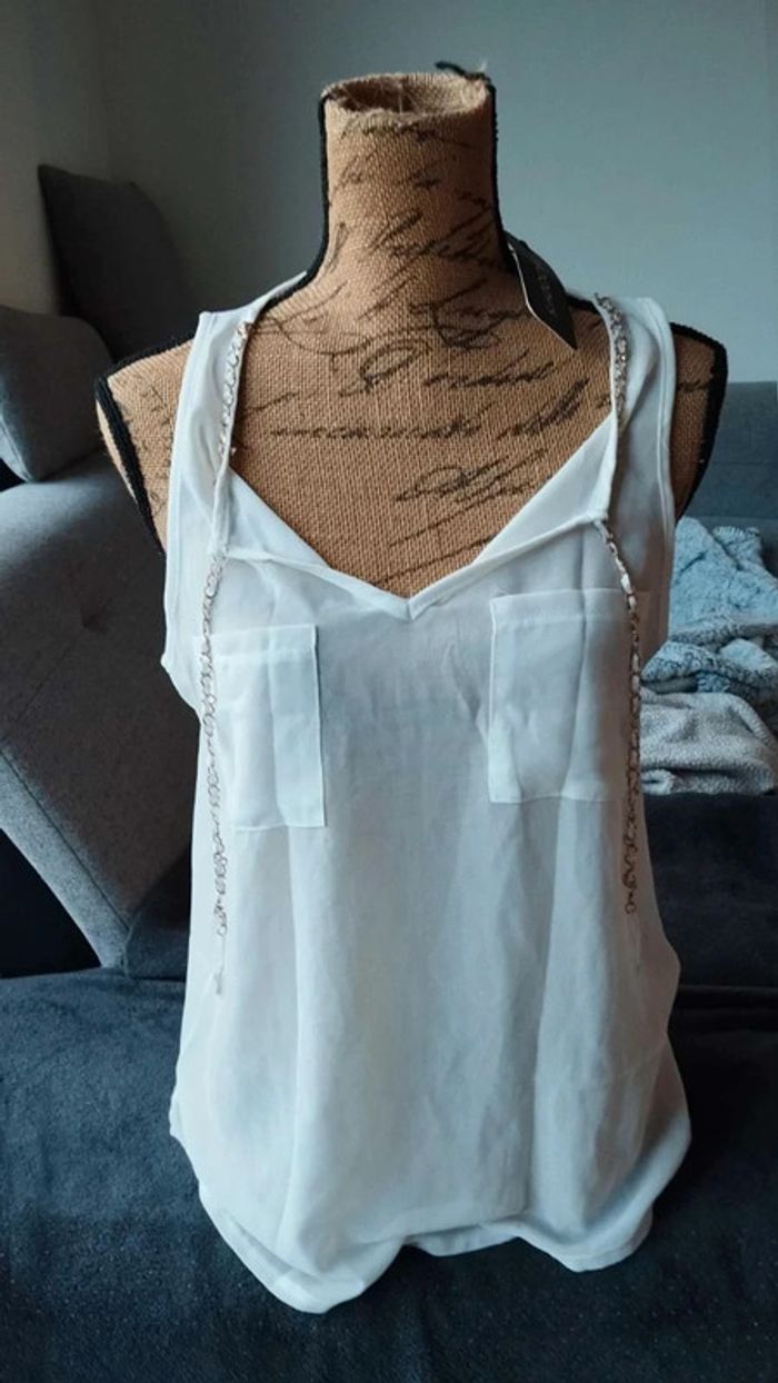 Blouse débardeur blanc chaîne doré taille m/l - photo numéro 2