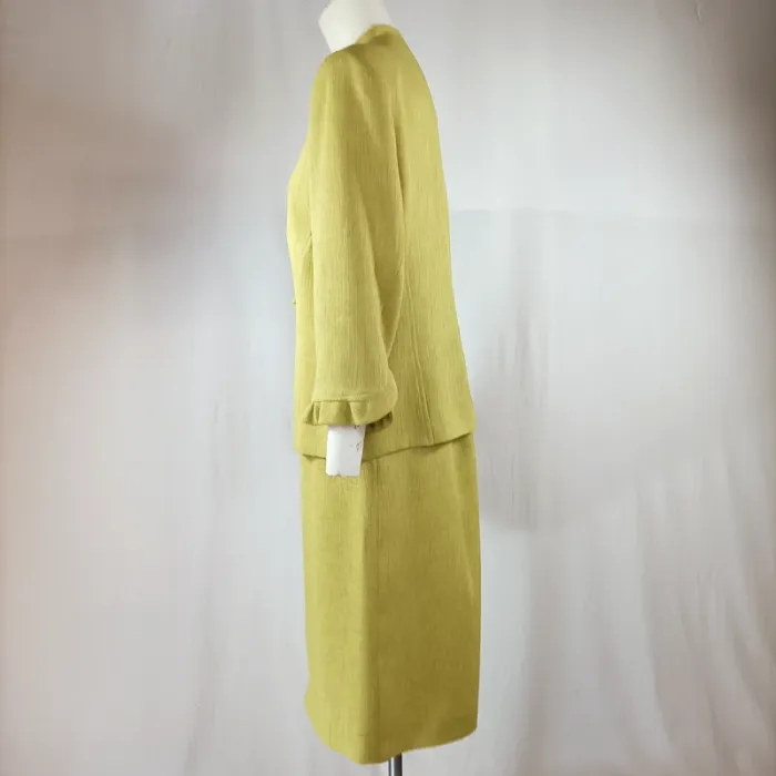 Ensemble jupe et veste Mafecco vert anis, coupe droite, tissu texturé, taille 42 A1209 - photo numéro 3