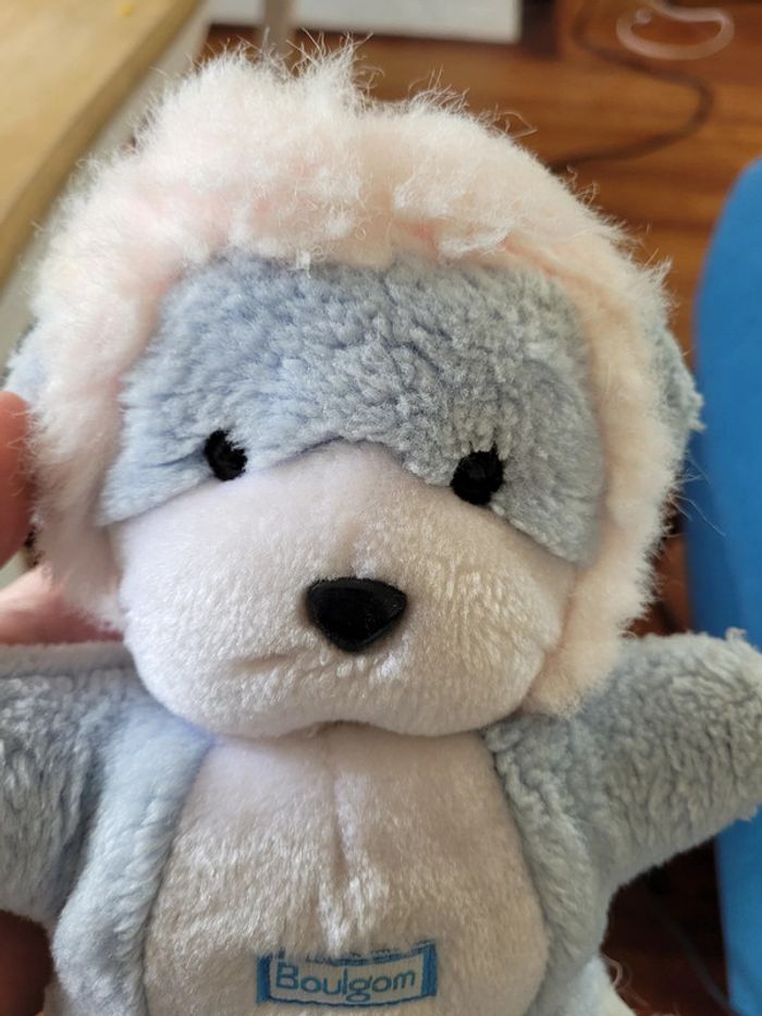 RARE Peluche Lion Boulgom 24cm Pouet (qui fonctionne) bleu blanc Made in France crinière - photo numéro 3