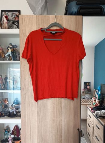 Tee-shirt côtelé rouge Jennyfer - Taille L 40