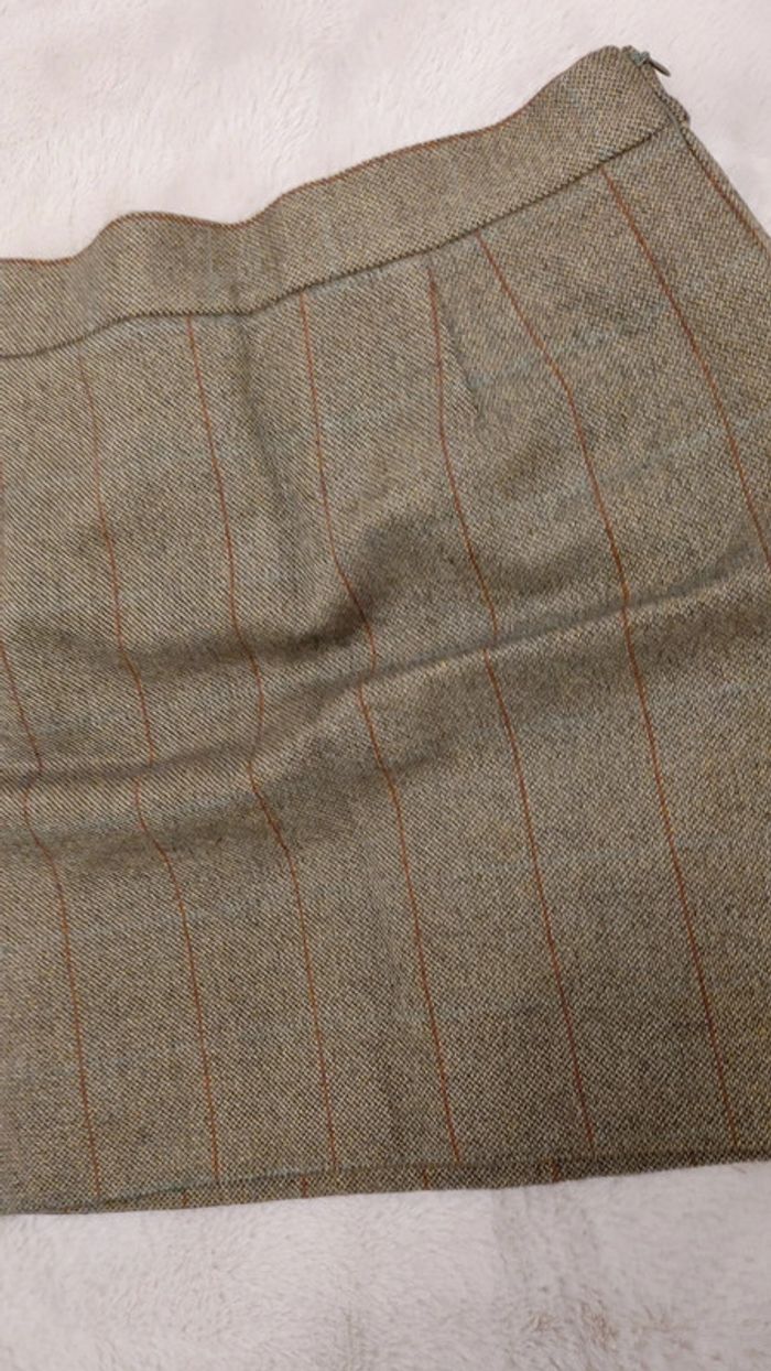 Belle jupe vintage épaisse carreaux vert brun zip invisible doublé tissu irisé - photo numéro 2