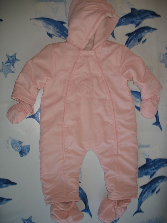 COMBINAISON PILOTE + GANTS + CHAUSSONS ROSE BÉBÉ FILLE "GRAIN DE BLÉ" - 6 MOIS - n°04