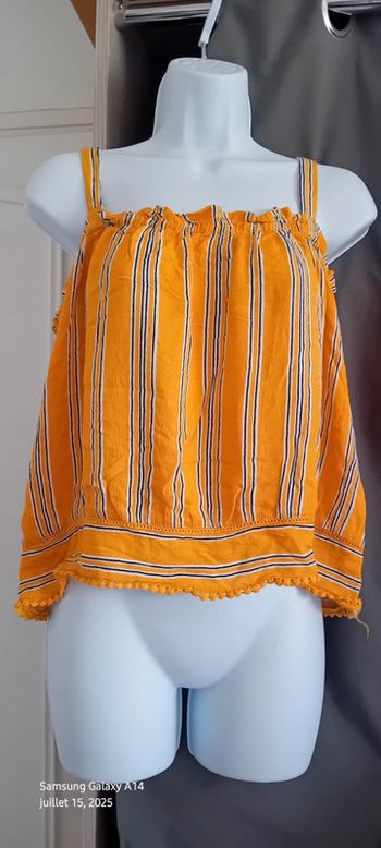 Top court à bretelles motif rayures avec pampilles jaune femme M kiabi