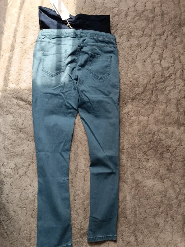 Lot 2 pantalons grossesse 40 jean clair vert d'eau neufs - photo numéro 4