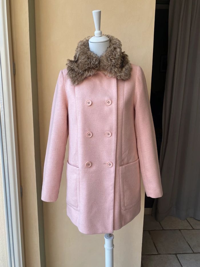 Manteau caban rose col fourrure Kiabi 38 - photo numéro 3