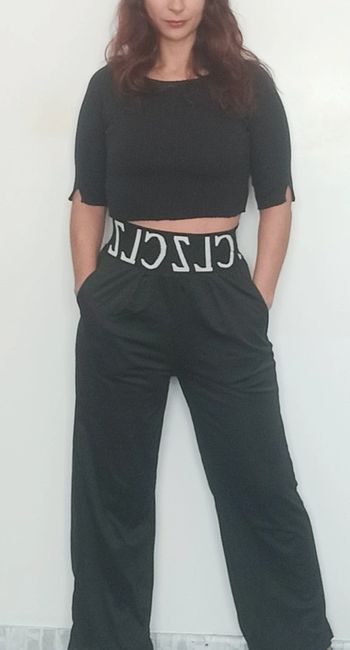 Pantalon large taille haute ceinturée 40/42