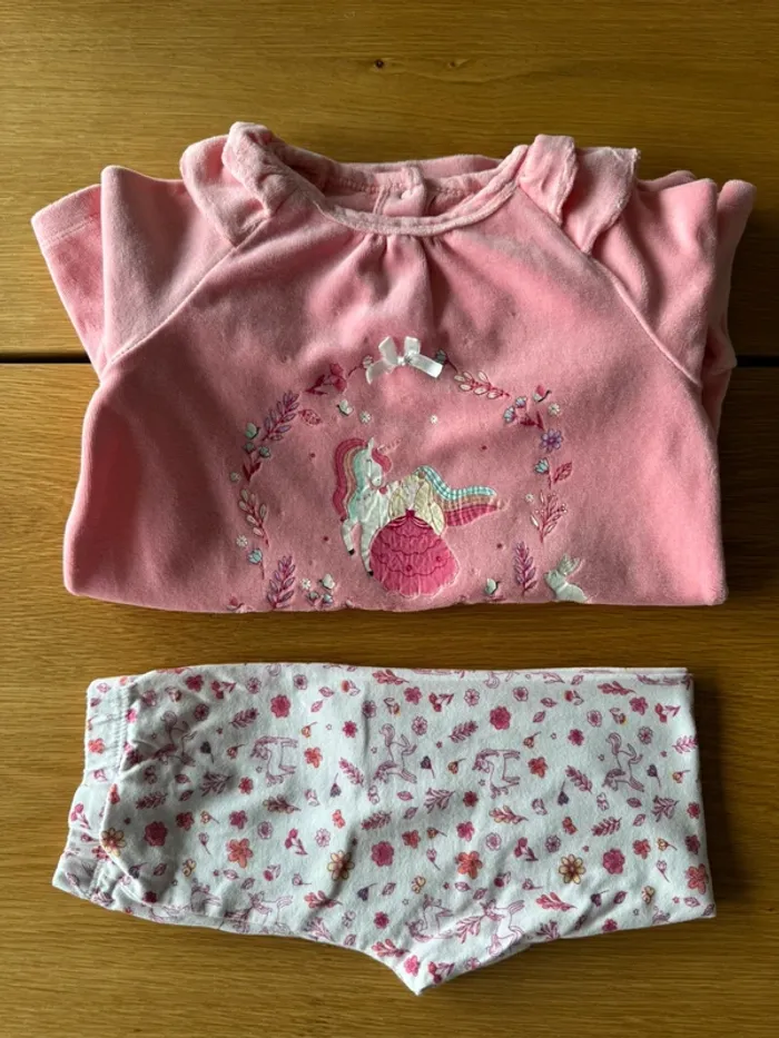 Chemise de nuit velours rose et bas en coton, thème licorne 🦄 - Taille 3 Ans - photo numéro 15