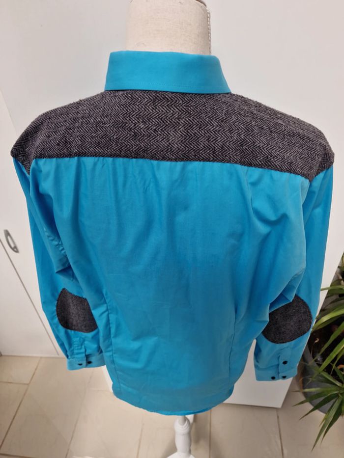 Chemise Bi Matière Bleu Avec Poche Et Details Noirs Et Gris - photo numéro 6