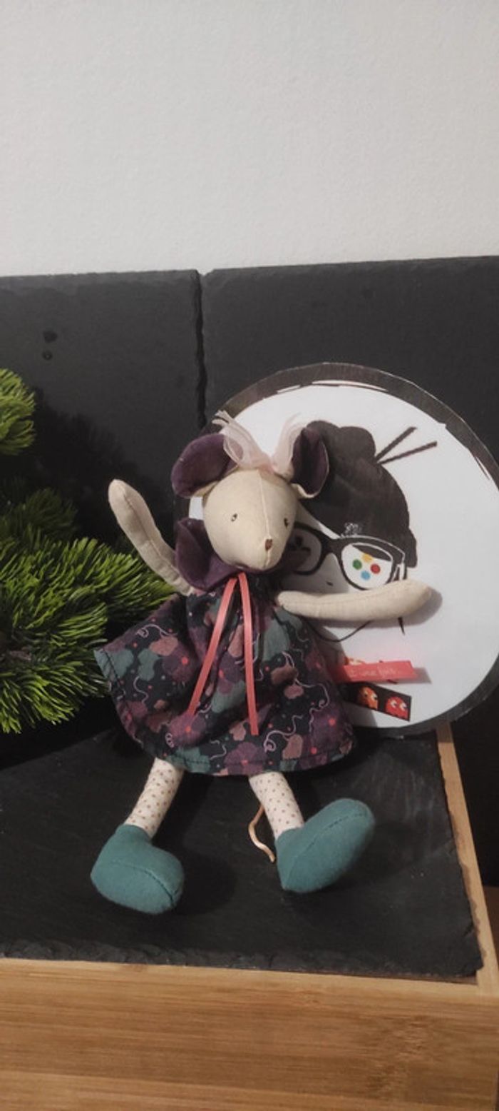 peluche doudou souris Sissi Il était une Fois Moulin Roty violet fleur Rose Vert