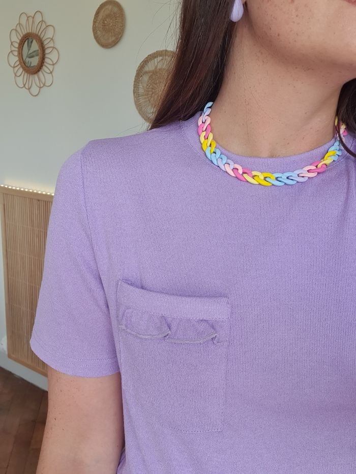 T-shirt poche froufrous lilas pailleté Taille unique - photo numéro 5