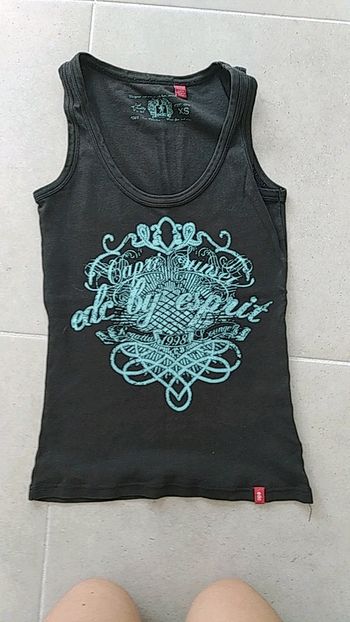 Débardeur Esprit noir avec motif bleu turquoise