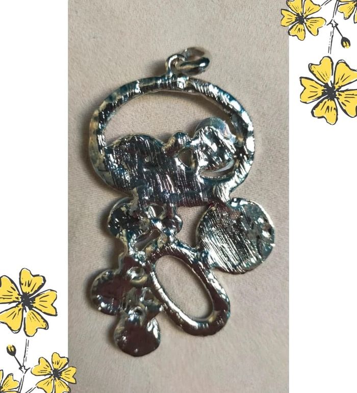 Parure pendentif + boucle – Ronds rouge & argenté avec strass et cœur - photo numéro 7