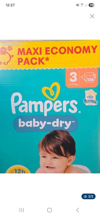 136 couches pampers baby dry taille 3